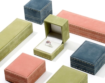 2 pcs Custom Luxury Rectangular Jewelry Box with Gold Edges - Ring, Pendant, and Bracelet Storage - Velvet Jewelry Organizer Case -P182