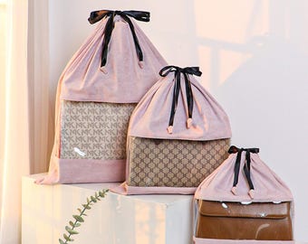 10 PCS CustomLuxury Suede & Leather Handbag Dust Covers Designer Drawstring Storage Bags for Purse Collection, Protective Cloth Pouches-P295