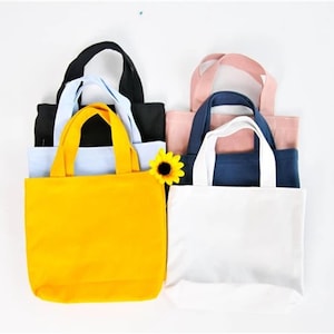 Sac boîte à lunch en toile de couleur unie, sac à bento pour étudiant, sac à main de maquillage, fourre-tout de rangement portable, petit sac à lunch carré -P112