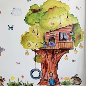 House on a Tree Wall Decal - Treehouse Wall Sticker Kid's Room - Peel and Stick - Self-adhesive Vinyl Stickers - Nursery Design