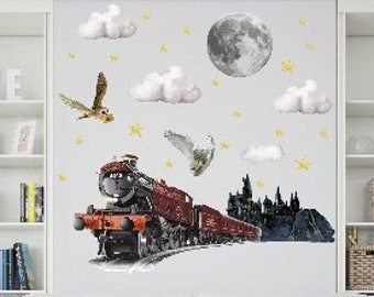 Calcomanía de pared Hogwarts Train Express, pegatina de pared tema de Harry Potter, decoración de la guardería de la escuela mágica Peel and Stick