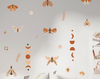 Butterfly Flower Wall Sticker, Scandinavian modern Wall Decal, Nursery Decor, Vinyl Sticker, Removable Self adhesive Decals