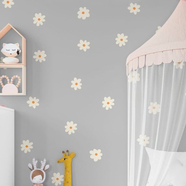 Daisy Flower 48 pcs Wall Decal Nursery Decor Sticker, Kids Room Wall Art, Removable Flower Wall Stickers, Peel and Stick Self-Adhesive Vinyl