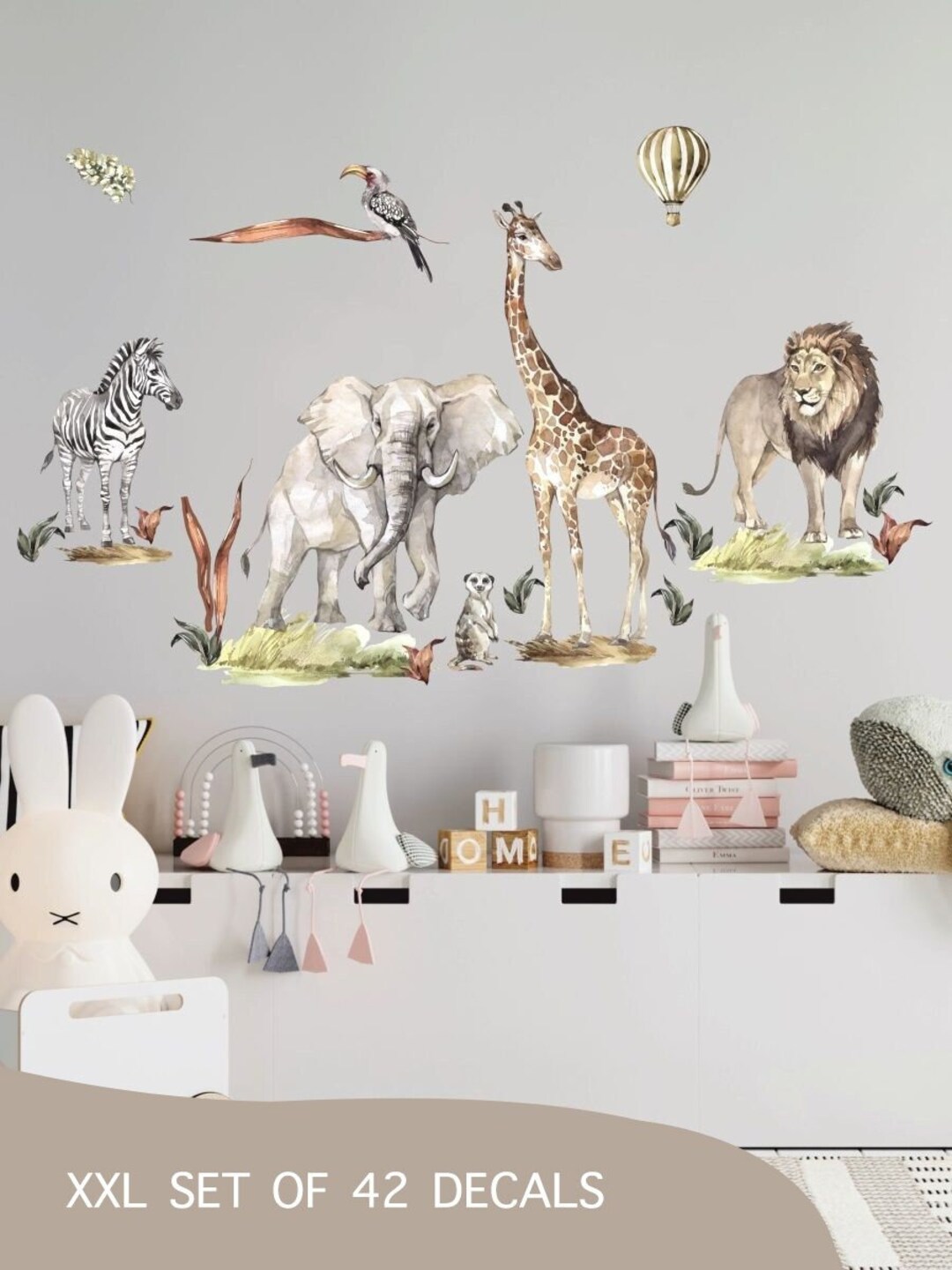 Safari Animals Africa Nursery Wall Decal, Watercolor Savannah Giraffe