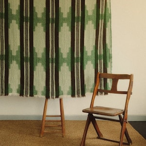 Large Green Brown Bulgarian Pure Wool Blanket Throw