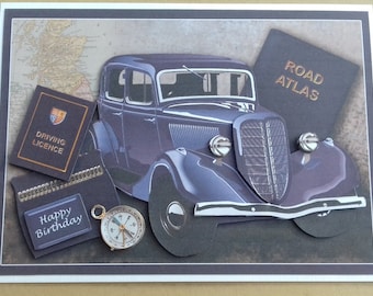 Birthday card men male him dad father son son-in-law brother brother-in-law grandad uncle friend - Father&#39;s Day card - classic vintage car
