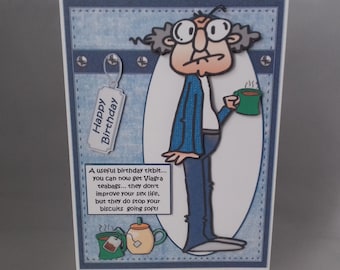 Funny birthday card humour men male him older dad husband brother brother-in-law grandad uncle friend partner - Gus and Viagra teabags