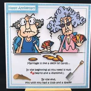 Tarjeta de aniversario con humor divertido / feliz aniversario / tarjeta de aniversario para mamá y papá / aniversario de amigos / el matrimonio es como una baraja de cartas