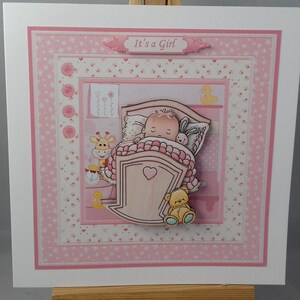 Carte bébé fille - Carte de naissance bébé fille dans son berceau