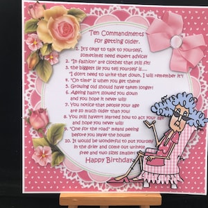 Carte d'anniversaire drôle avec humour pour femme, femme, sa mère aînée, mère, femme, soeur, belle-soeur, grand-mère, tante, amie - Les dix commandements de Stella