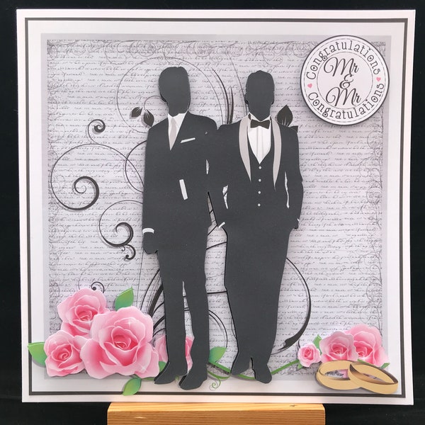 Mr and Mr wedding card - gay wedding card - same sex marriage card - same sex wedding card - groom and groom card - silhouette couple