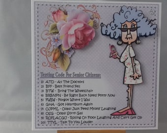 Funny humour birthday card women female older her ladies mum wife sister grandma aunt friend - Stella&#39;s texting code for senior citizens