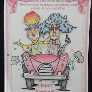 Grappige verjaardagskaart vrouw vrouw ouder moeder vrouw zus schoonzus oma tante tante vriend buurvrouw - Stella en Edna als een oude auto