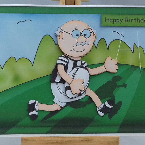 Carte d'anniversaire faite à la main pour homme homme papa mari fils gendre frère grand-père oncle ami partenaire - Carte fête des pères - Bert joue au rugby