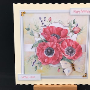 Geburtstagskarte für Frauen weiblich ihr offen - Mohnblumen - handgefertigte 3D Serviettentechnik
