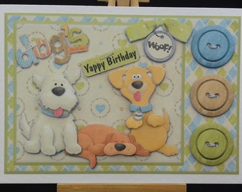 Birthday card men male boy son brother grandson nephew women female girl daughter sister granddaughter niece friend - it's a dog's life - 3D