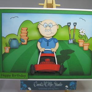 Cartão de aniversário para homens, masculino, aberto - Cartão para o Dia dos Pais - Decoupage 3D - Jardinagem - 8" x 6"