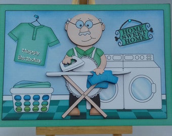 Funny birthday card men male him dad husband brother brother-in-law grandad uncle friend partner - Father&#39;s Day card - Bert is ironing