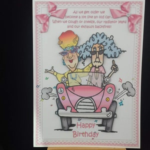 Funny birthday card women female older mum wife sister sister-in-law grandma aunt auntie friend neighbour - Stella and Edna like an old car