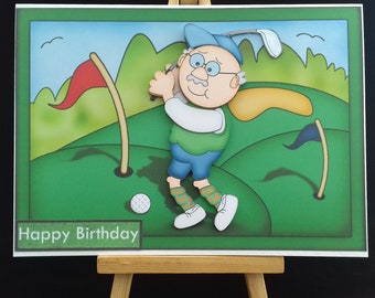 Men's birthday card - Father's Day card - Bert plays golf