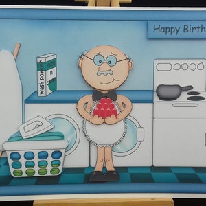 Carte d'anniversaire humour drôle hommes homme lui papa mari frère beau-frère grand-père oncle ami - carte de fête des pères - blanchisserie domestique Bert