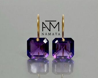 14K/18K  Gold Amethyst Dangle Earrings, Purple Stone Earrings, February Birthstone, Amethyst Jewelry Gift For Her.