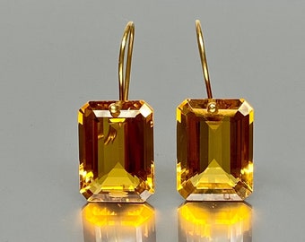 14K Gold Citrine Earrings | Rectangle Drop Earrings | Minimalist Citrine Jewelry | November Birthstone | Gift for Her | Valentine’s Day Gift