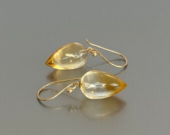 Citrine Teardrop  Drangle Earrings: November Birthstone, Minimalist Jewelry