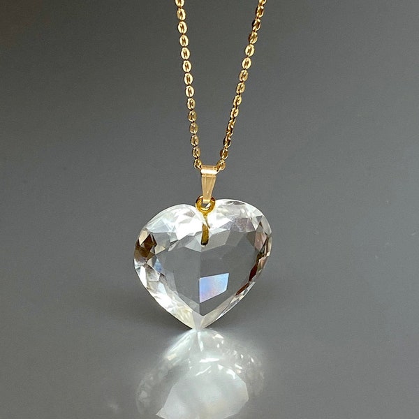 Natürliche Kristall Herz Anhänger Halskette, Bergkristall Herz Halskette, klarer Kristall Anhänger, Bergkristall Schmuck Geschenk für sie Geburtstag.
