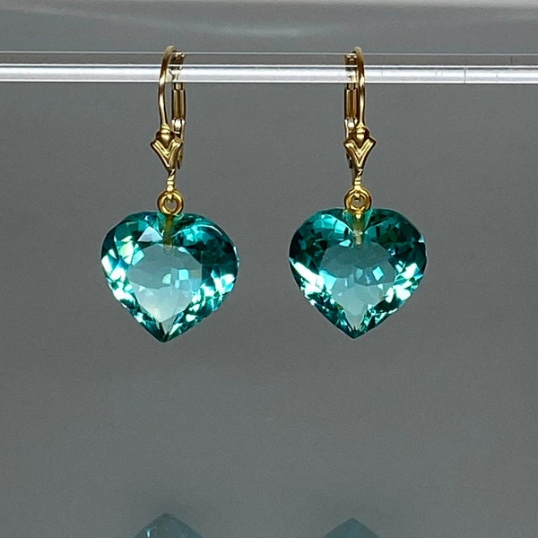 14k Gold Paraiba Tourmaline Heart Earrings, October Birthstone, Small Heart  Earrings, Tourmaline Jewelry  Gift For Her.