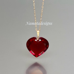 Collar Corazón de Rubí en Oro de 14K (17ct), Colgante Grande de Corazón, Colgante de Corazón Rojo, Collar con Piedra Natal, Joyería de Rubí, Regalo para Ella, Regalos de Navidad