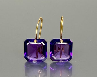 14K Gold  Purple Amethyst Earrings (21cts), Dangle Drop Earrings, February Birthstone, Small  Earrings, Amethyst Jewelry, Valentines Gifts