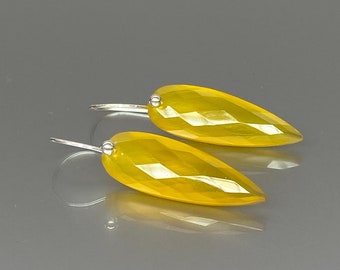 Yellow Chalcedony Drop  Earrings, Sterling Silver Earrings Teardrop, Long Earrings Silver, Minimalist Earrings Gift For Her.