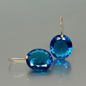 14K Gold London Blue Topaz Earrings (38 ct), Topaz Jewelry, Luxury Earrings, Topaz Jewelry Gift For Her, Mothers Day Gift, Valentines Gifts