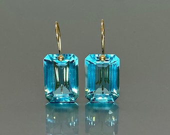 14K/18K Gold Aquamarine Earrings (32 ct), Aquamarine Drop Earring, March Birthstone, Aquamarine Jewelry Gift For Her, Mothers Day Gift