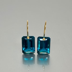 14k Blue Tourmaline Earrings (31 ct), Rectangle earring, October Birthstone, Tourmaline Jewelry Gift For Her, Gift For Mom, Handmade Jewelry