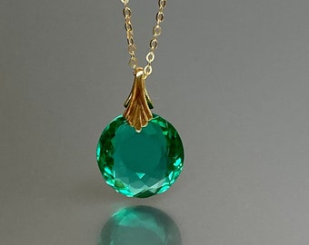 14K Gold Colombian Emerald  Necklace,  Oval Pendant, May Birthstone, Green Stone Necklace, Layering Necklace, Handmade By NAMATAdesigns.