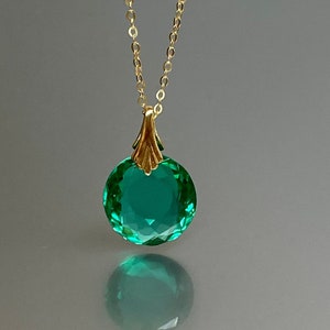 14K Gold Colombian Emerald  Necklace,  Oval Pendant, May Birthstone, Green Stone Necklace, Layering Necklace, Handmade By NAMATAdesigns.