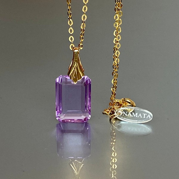 14K Gold  Kunzite Pendant Necklace (20 ct), Pink Stone Pendant Necklace, Long Necklace, Kunzaite Jewelry Gift For Her.