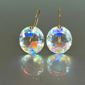 14K Gold Oval Rainbow Mystic Topaz Earrings (41 ct),  Mystic Topaz Drop Earrings, Mystic Topaz Jewellery Gift For Her, Mother&#39;s Day Gift.