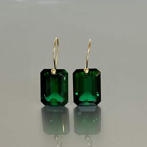 14K Gold Green Emerald  Drop Earrings, October Birthstone, Emerald Jewellery Gift For Her, Green stone Earrings.