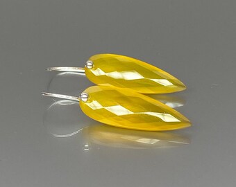 Yellow Chalcedony Earrings, Sterling Silver Earrings Teardrop, Long Earrings Silver,  Minimalist Earrings Gift For Her.