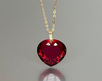 Large Red Ruby Heart Pendant Necklace: 14K Gold-Filled Chain, July  Birthstone