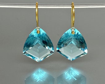 14K Gold Aquamarine Dangle Earrings (36cts), Aquamarine Statement Earring, December Birthstone Jewelry, Valentines Day Gift For Her