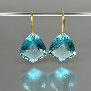 14K Gold Aquamarine Dangle Earrings (36cts), Aquamarine Statement Earring, December Birthstone Jewelry, Valentines Day Gift For Her