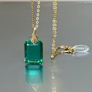 14K Gold  Colombian Emerald Pendant Necklace (20 ct), Green Stone Pendant, Emerald  Jewelry Gift For Her.