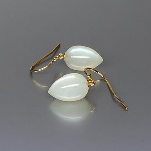 14K Gold Natural  White Moonstone Earrings, Small Earrings, Moonstone Dangle Drop Earrings, June Birthstone, Moonstone Jewelry Gift For Her