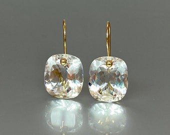 14K/18K Gold Natural Rock Crystal  Earrings, Crystal Drop Earring, Transparent  Earring, Rock Crystal Jewelry Gift For Her, Christmas Gifts.
