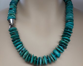Natural Arizona Turquoise Statement Necklace: Chunky Knotted Round Blue Green Gemstone Beads