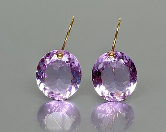 14K Gold  Kunzite  Earrings,  Statement Earrings, Kunzite Jewelry Gift For Her, Pink Stone Earrings.